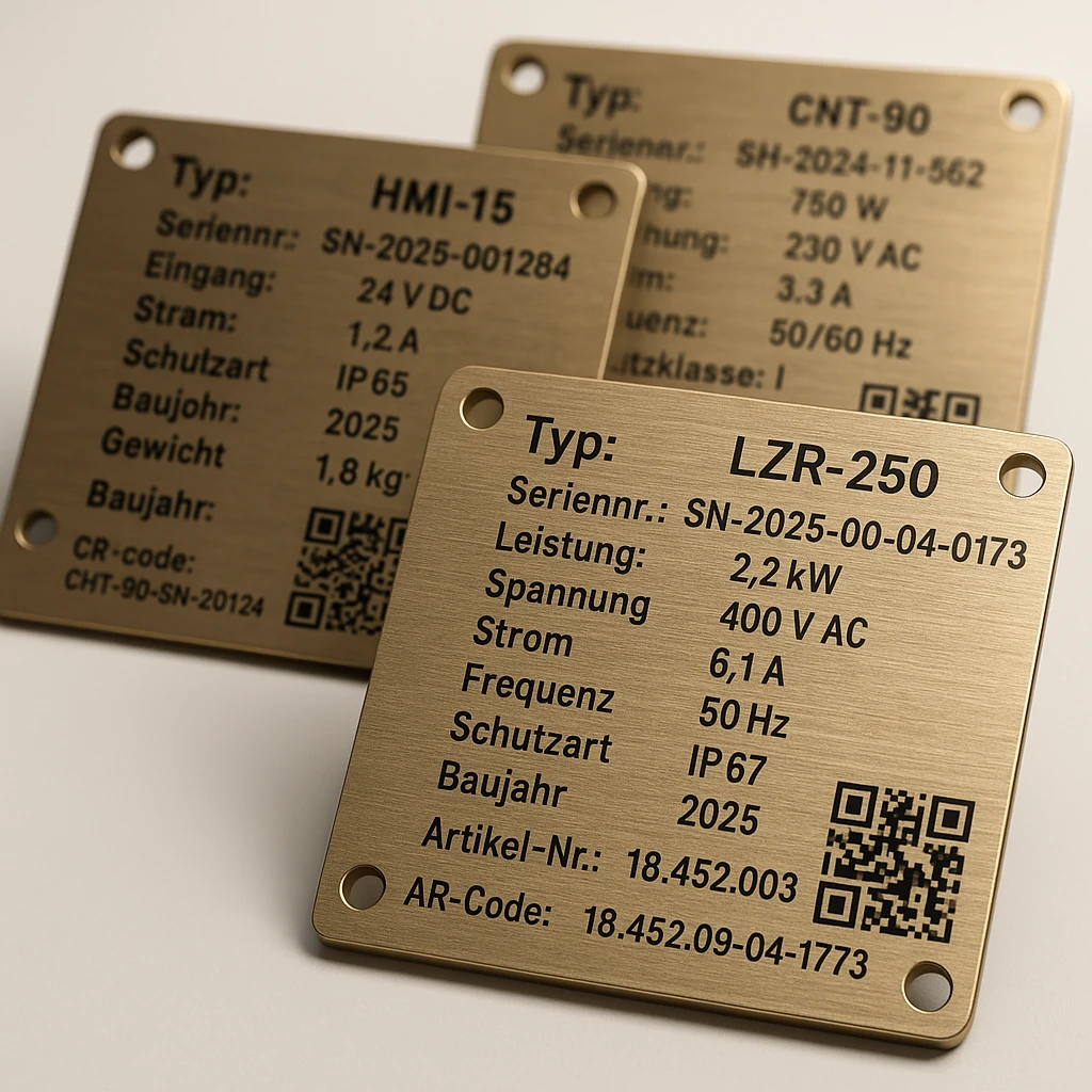 Lasergraviertes Messing-Typenschild